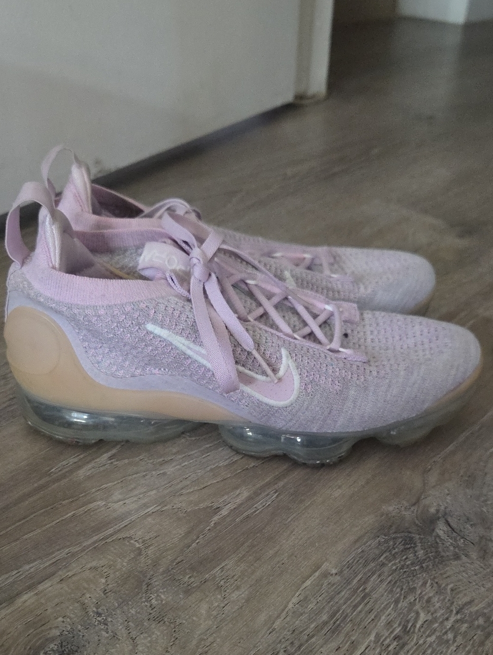 Nike Women’s VaporMax Flyknit Sneakers - Light Pink/Purple with Beige Accents